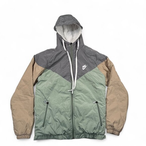 Nike Windrunner Jacket Mens Large Hoodie Fleece Lined Green Gray Insulated